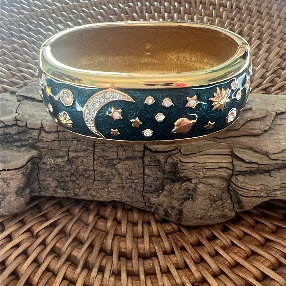 Swarvoski Celestial Themed Gold and Blue Enamel Bangle bracelet.